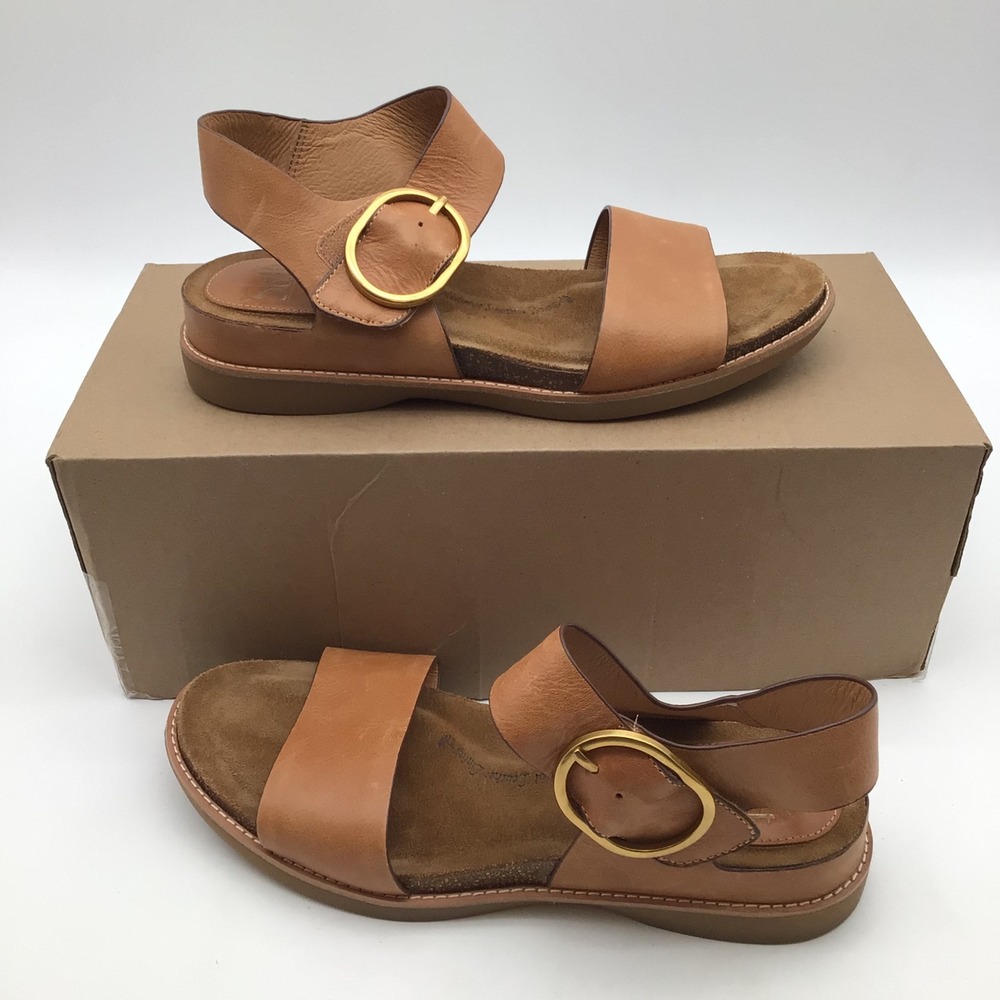 Sofft Bali Womens Brown Leather Ankle Strap Sandals Gold Buckle Size 9 M NEW